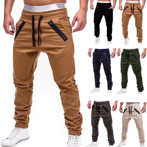 Carga masculina calças de cintura média outono tether pé hip hop harem joggers calças masculinas sólido multibolso magro ajuste sweatp3361