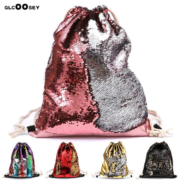 

new women mermaid sequin sports drawstring bag double color shiny sequins outdoor leisure backpack running chest drawstring bags
