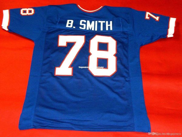 

nbspnfl retro #78 bruce smith custom mitchell & ness jersey bule mens stitching s-5xl,6xl football jerseys running, Black;blue