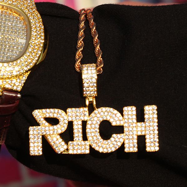 Nuovi ragazzi Placcato oro Mens iniziali lettere Rich Bling Diamond Pendant Collana Hip Hop Punk Cubic Zirconia Rapper Gioielli Regali per uomo