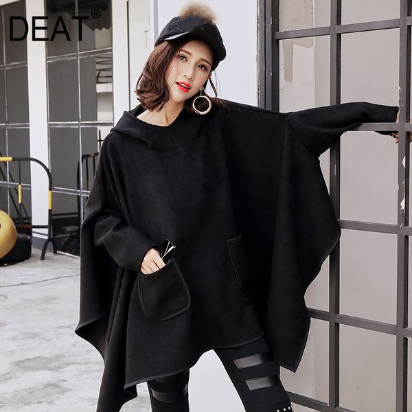 

deat] loose fit irregular oversize sweatshirt new hooded long batwing sleeve women big size fashion autumn winter 2019 13e307, Black