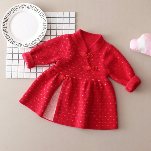 

fall and winter clothes girl's sweater chinese clothing mink cashmere dress cheongsam bright red baby sweater chinese costume sh, Blue