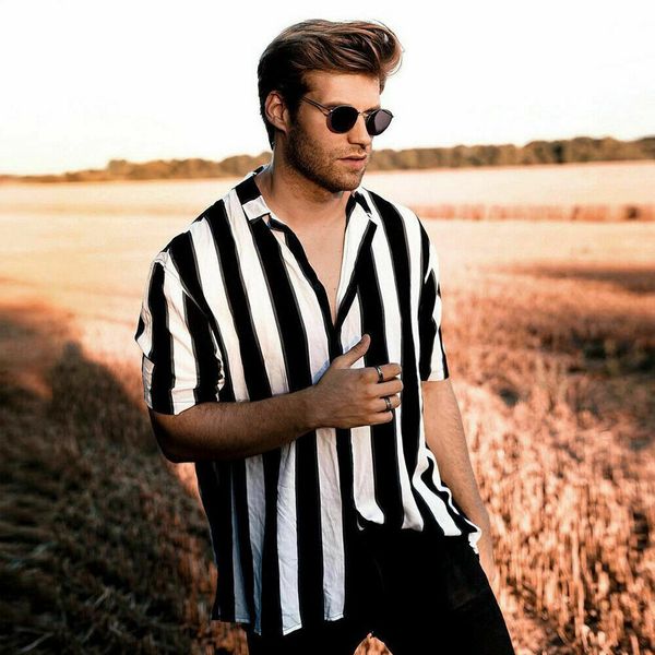 

mens beach shirt male casual camisa striped printed beach shirts short sleeve brand clothing, White;black