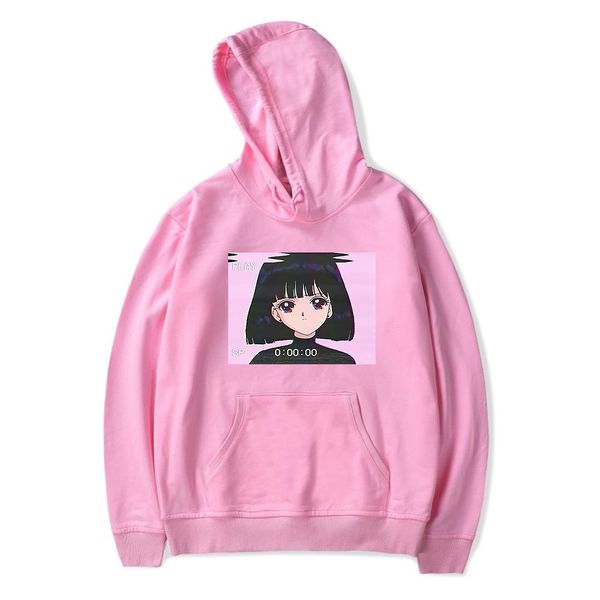 

sad girl retro anime print pink men's women's hoodie 2020 fashion funny pullover hip hop sweatshirt, Black