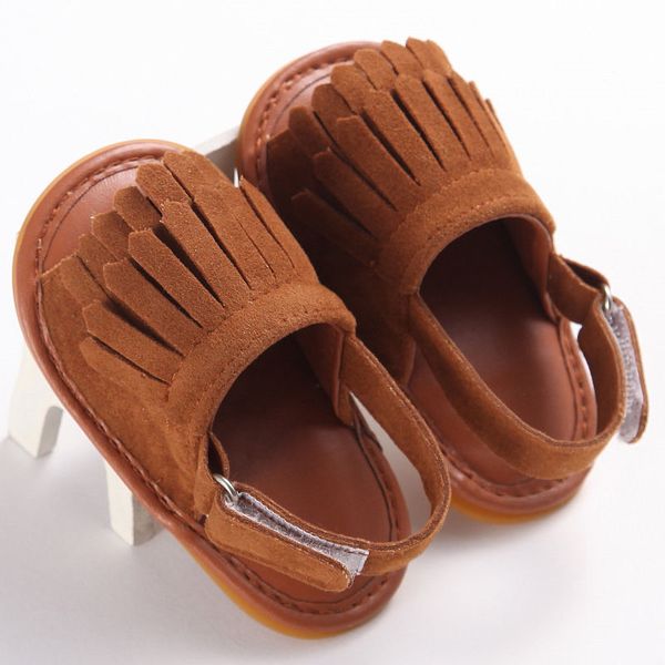 

infant pu rubber soft sole baby sandals boy girl children tassel summer walking shoes baby moccasins, Black;red