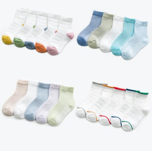 

spring summer 1-12y baby boys short socks infant cotton mesh girls socks solid color 5pairs/pack, Pink;yellow
