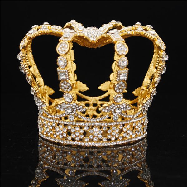 

baroque crown headband rhinestone tiaras bridal hair jewelry accessories prom wedding headdress royal king crowns headpiece, Golden;white