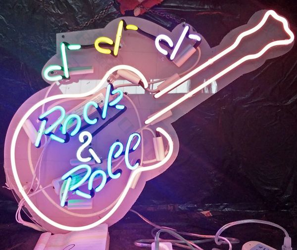 

custom rock roee music neon sign light outdoor display beer entertainment decoration glass neon lamp light metal frame 17'' 20