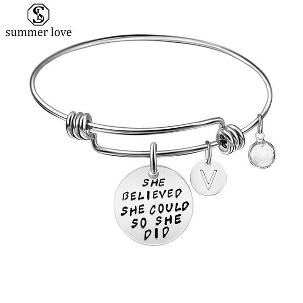 

sell inspirational 26 initial letter pendant charm bracelet bangle 60mm stainless steel expandable wire bangle, Black