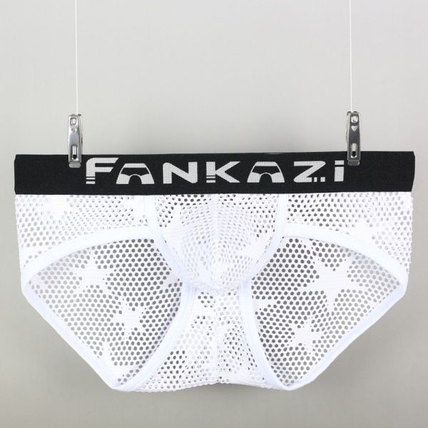 

#fa1004sj 3pcs gay men's underpants lingerie mesh transparent perforated holes briefs underwear panties cuecas, Black;white