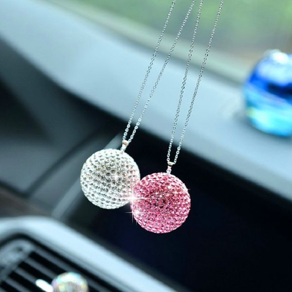 

car pendant diamond crystal ball rearview mirror hanging ornament rhinestone interior decor crystal ball lucky charm pendant