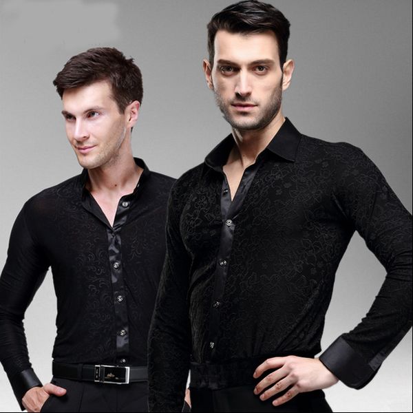 

горячие продажи новые +2017 плюс размер black waltz латинский танец топ мужчины латинских танцев рубашки мужчины бальные рубашка, Black;red