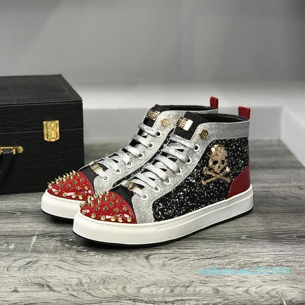 

luxury designer red bottoms chaussures studded spikes sneakers men women casual shoes vintage flat mens designer shoes r09, Black