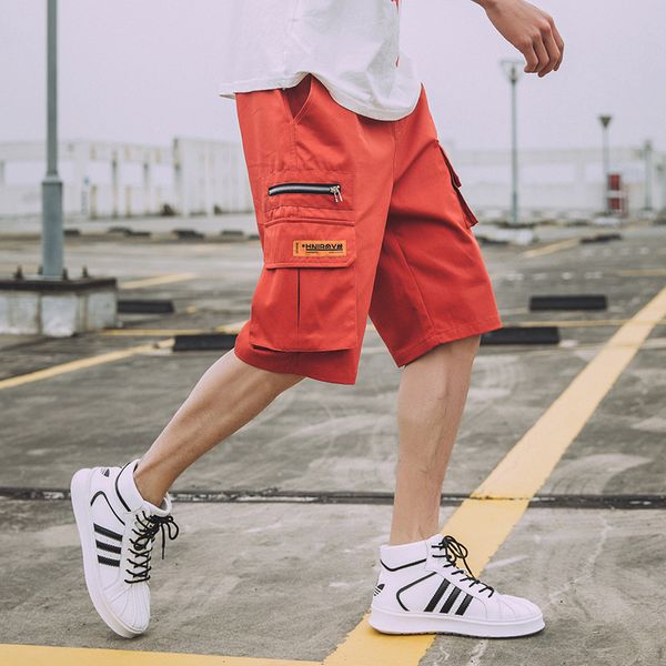 

streetwear cargo shorts men casual cotton 2019 summer mens shorts zipper pockets beach men short pants, White;black