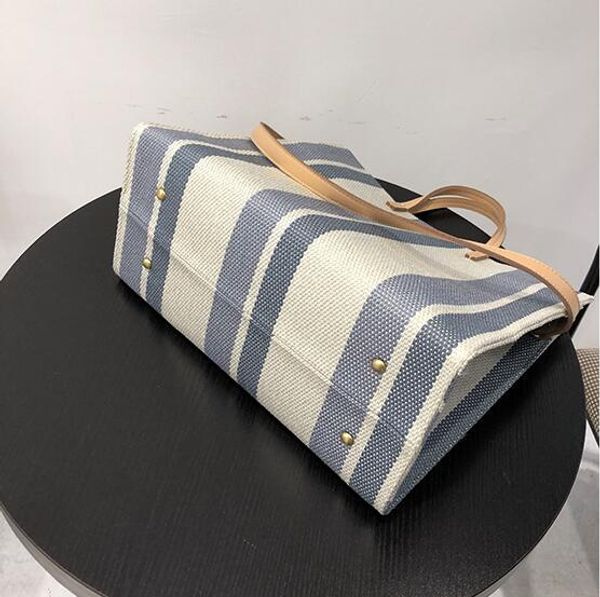 

2020 wholesale women handbag classic stripe canvas bag designer lady shoulder bags corss body holiday beach bag totes