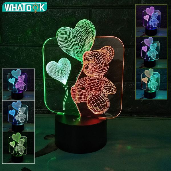 

baby kids night 3d bear lamp abajur led 7 color change sensor led night light heart balloon home decoration child lovely gift