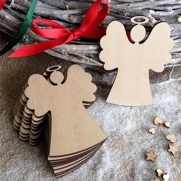 

10pcs diy natural wooden chip christmas tree hanging ornaments pendant kids gifts tree shape xmas ornaments decorations