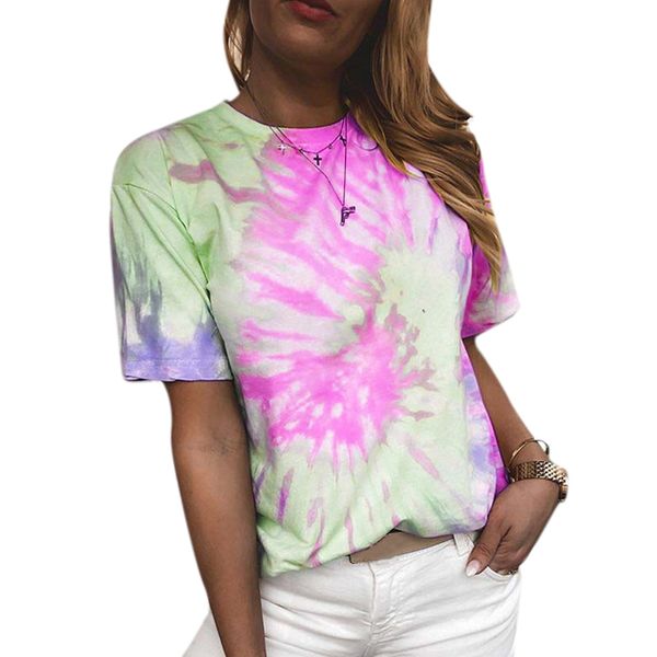 

loose t shirt women printed fashion tie-dye summer women clothing ladies casual o neck t shirt girls #w, White