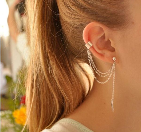 

1 piece fashion leaf design crystal stud earrings tassel earrings for women star ear cuff jewelry gold color silver, Golden;silver