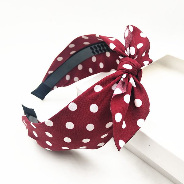 

wine red dots print bow headband women knot tie headband tilted bow hairband girls hair accessories retro ear