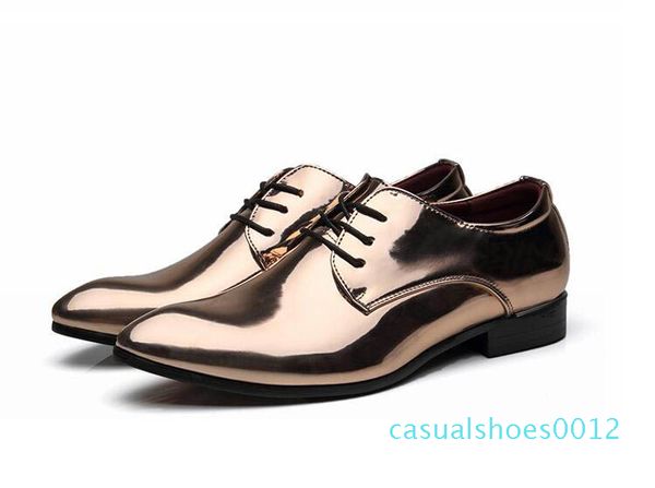 

arrival men fashion british designer shining pointed lace-up shoes men homecoming dress wedding party formal gold red blue c12, Black