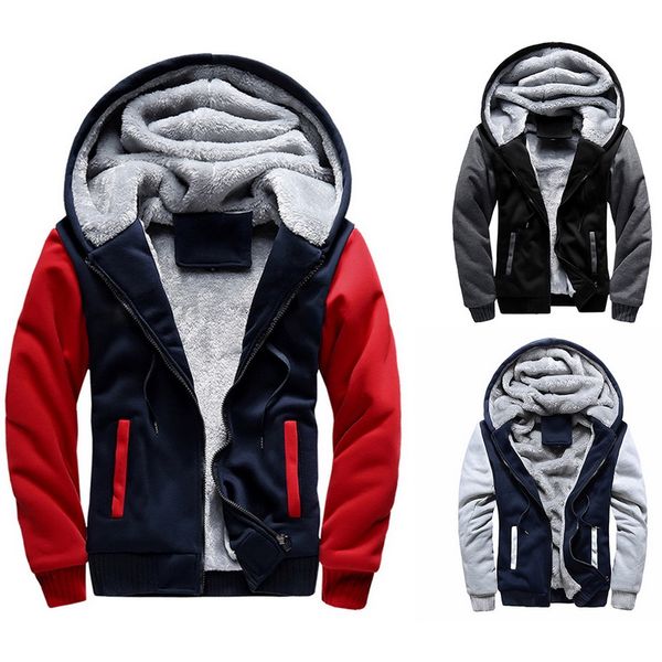 

2018 hoodies sweateshirts men winter warm thick plus velvet hoodies jacket parkas casual solid streetwear mens cardigan coat, Black