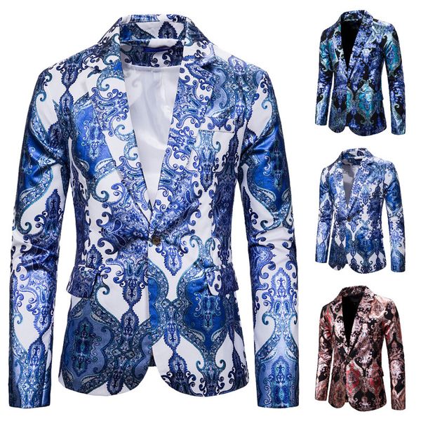 

funny party male white and blue printing talicoat nightclub fashion slim fit dj performance costumes male banquet blazer jackets, White;black