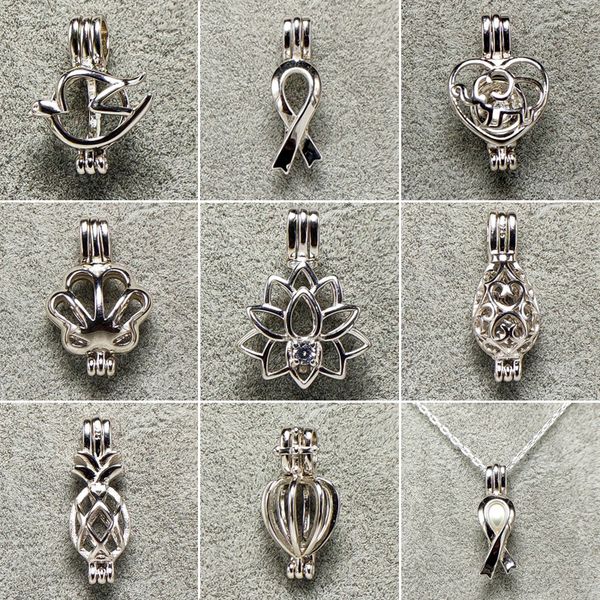 

Silver necklace 925 terling ilver pearl locket cage pearl pendant diy bracelet necklace 9 tyle fa hion jewelry diy gift