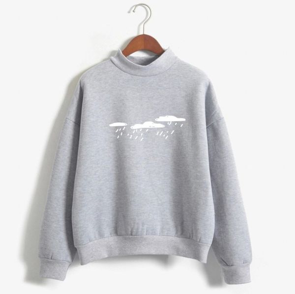 

korean style winter fashion women warm long sleeves pure color rain print cute sweatshirt bottom shirt cotton top, Black