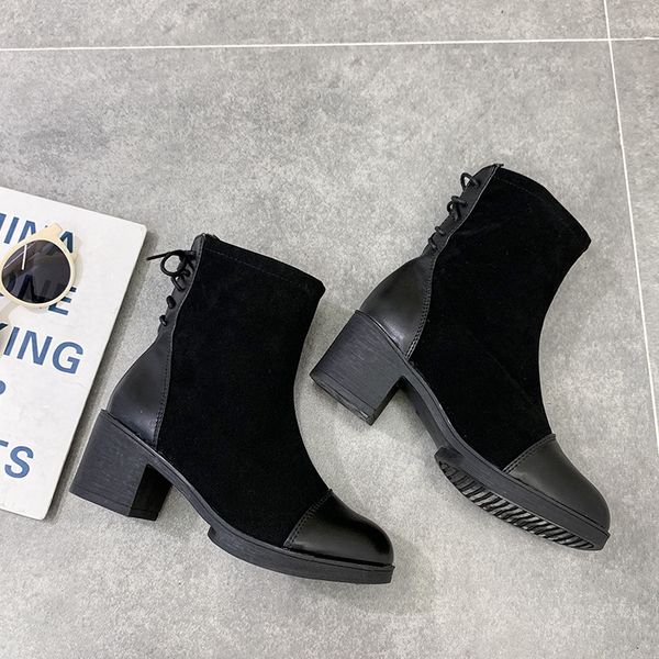 

autumn winter boots women boots thick heel and cotton short women's wild suede high heel tide short fashion w21-82, Black