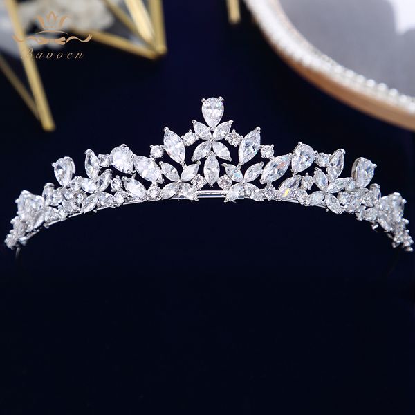 

bavoen european shinning zircon crystal brides tiaras crowns leaves silver wedding hairbands bridal hair accessories gifts t190628, Golden;white