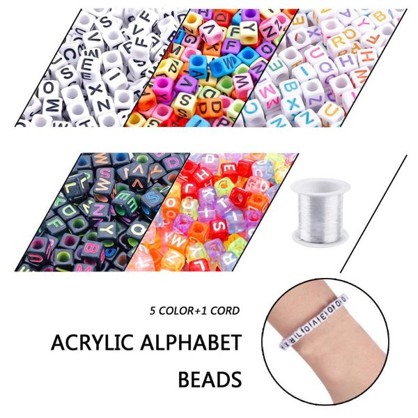

diy 1400pcs 5 color acrylic alphabet beads letter beads with 1 roll cord bracelets fast ship enough stock dropshipping wholesale, Black