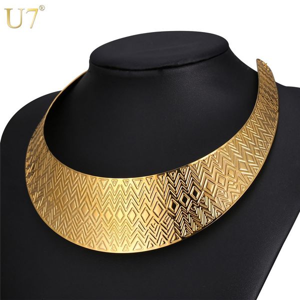 

unique stainless steel collier women statement necklace collar jewelry 18k gold plated african chunky choker necklace wholesale n555