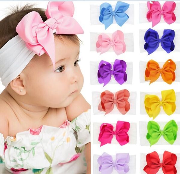 

30pc/lot 5" ribbon hair bow match nylon headbands,kids nylon bow hairband bowknot headbands,kids girls hair accessories, Slivery;white