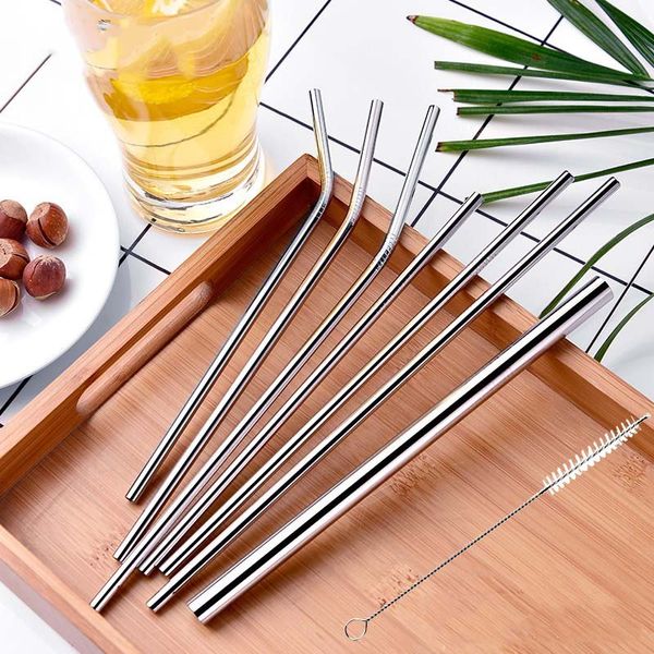 

straws batch 50pcs/lot metal straw reusable wholesale stainless steel drinking tubes 215mm*6mm straight bent straws for drink
