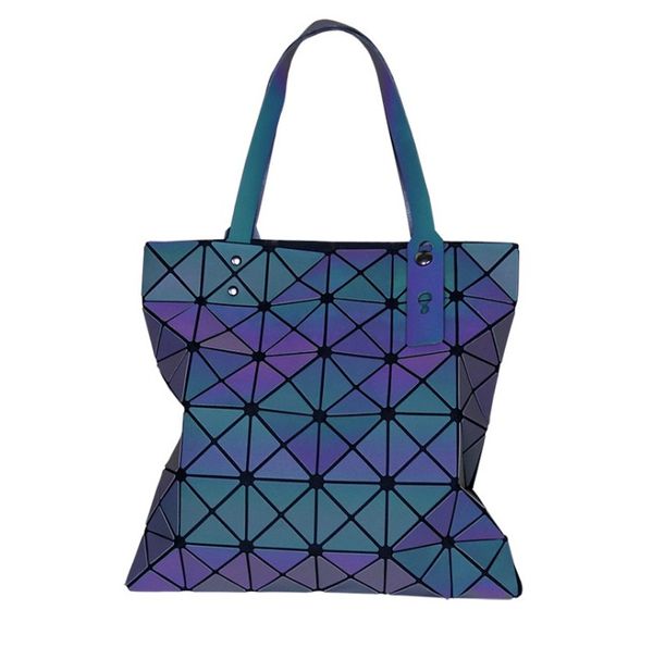 

luminous bag women geometric handbag laser plain folding hologram casual shoulder tote for teenager girl 33*33cm
