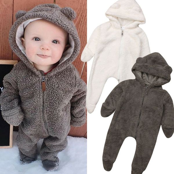 

new toddler baby girls boys fur romper bear ears hooded zipper solid long sleeve jumpsuits winter warm furry romper, Blue
