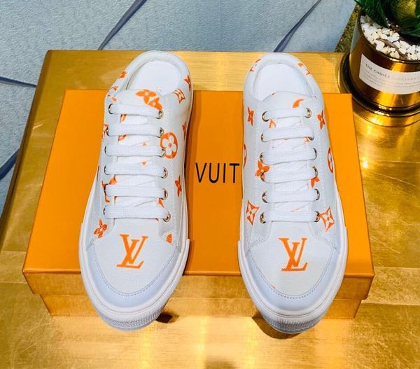 

высокое качество оригинала l и v обувь марка мода женщины 2020 новый роскошный дизайнер печати white one педали ленивый холст половина пакет, Black