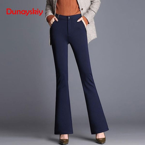 

dunayskiy women spring autumn solid long skinny slim pants high waist casual elegant flare pants trousers plus size s-5xl, Black;white