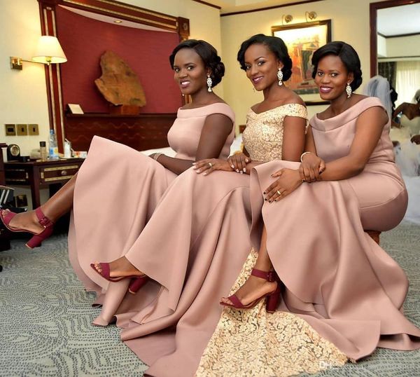 

dusty pink off shpulder mermaid bridesmaid dresses black girl sheath wedding guest gown plus size prom evening party, White;black