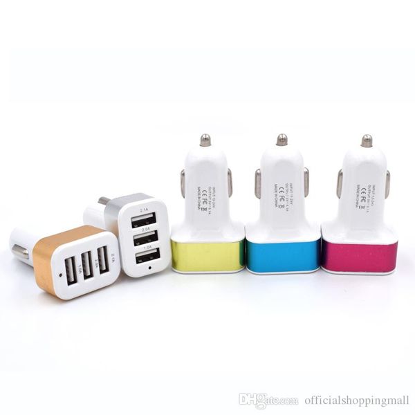 

triple 3 usb car charger adapter 2.1a metal car-charger mobile phone usb socket 3 ports auto chargers for samsung s8 iphone