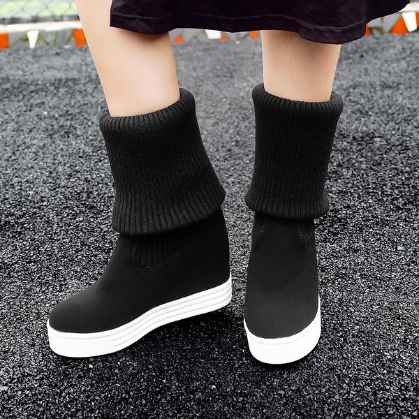 

doratasia 2020 leisure slip on elastics knitting over-the-knee boots plus size 43 women's shoes woman height increasing, Black