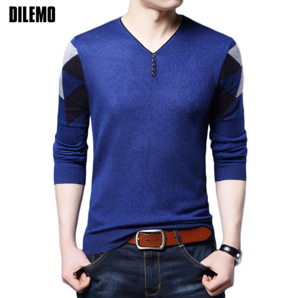 

2018 new autumn winter fashion brand clothing pullover mens sweaters v neck slim fit knitting patterns button sweaters for men, White;black