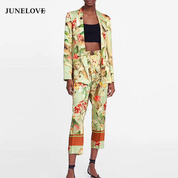 

junelove women spring long sleeve blazers women sets blazer suits vintage print floral female blazers street wear lady outwears, White;black