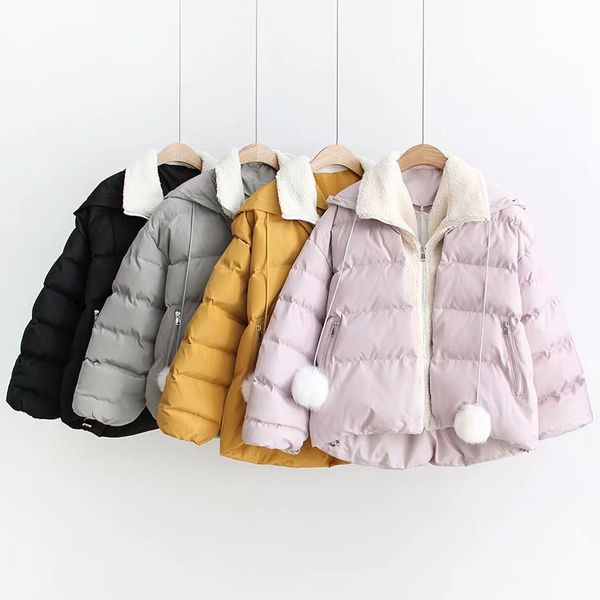 

winter jacket women fur collar parkas slim zipper parkas hat belt hoodie thicken winter coat outwear female snow coat hairball, Black