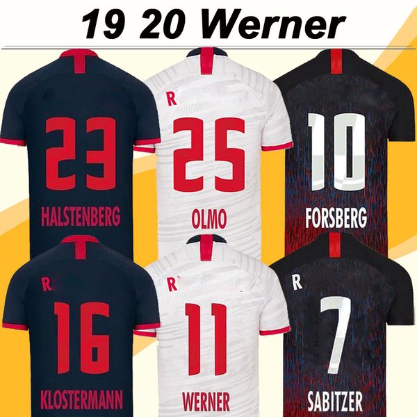 

19 20 mens soccer jerseys forsberg konate werner home away 3rd rbl sabitzer poulsen halstenberg olmo football shirt short sleeves uniforms, Black;yellow
