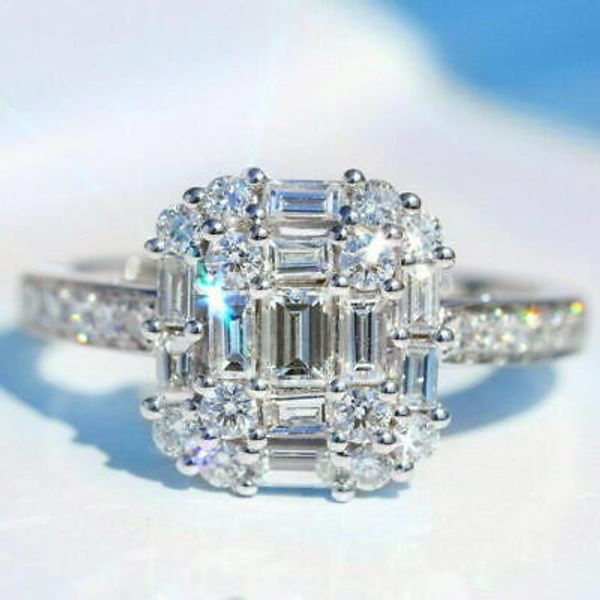 

luxury female square zircon finger ring vintage silver filled love wedding ring fashion engagement promise rings for women, Slivery;golden