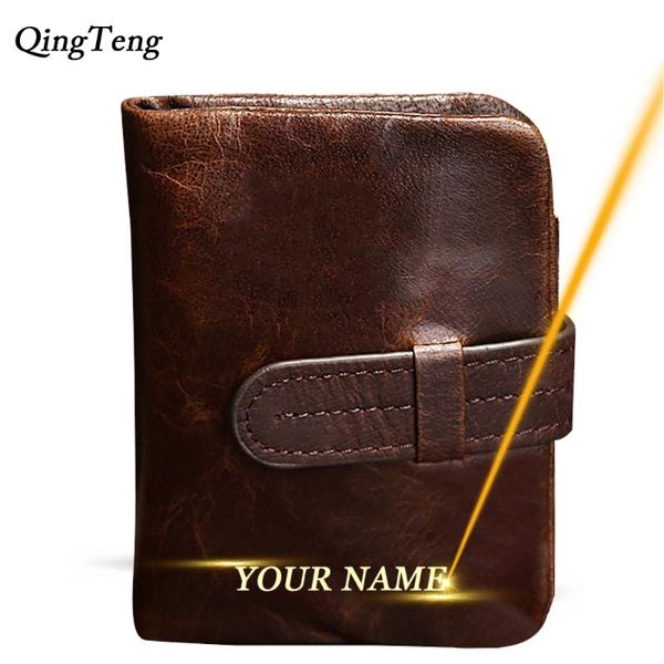 

engraving wallet men purse clutch business id bank card case wallets genuine leather male retro rfid customized money clip, Red;black
