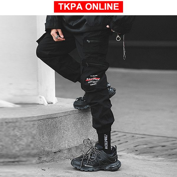 

men pockets cargo pants 2020 japanese streetwear hip hop zipper joggers casual black sweatpants fashion track pants 2xl