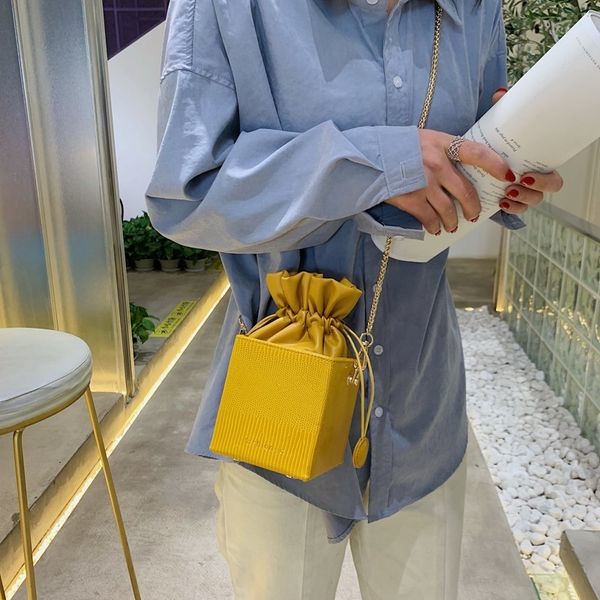 

fashion drawstring bucket women purses bags small flap ladies handbags box shape crossbody bags for women 2019